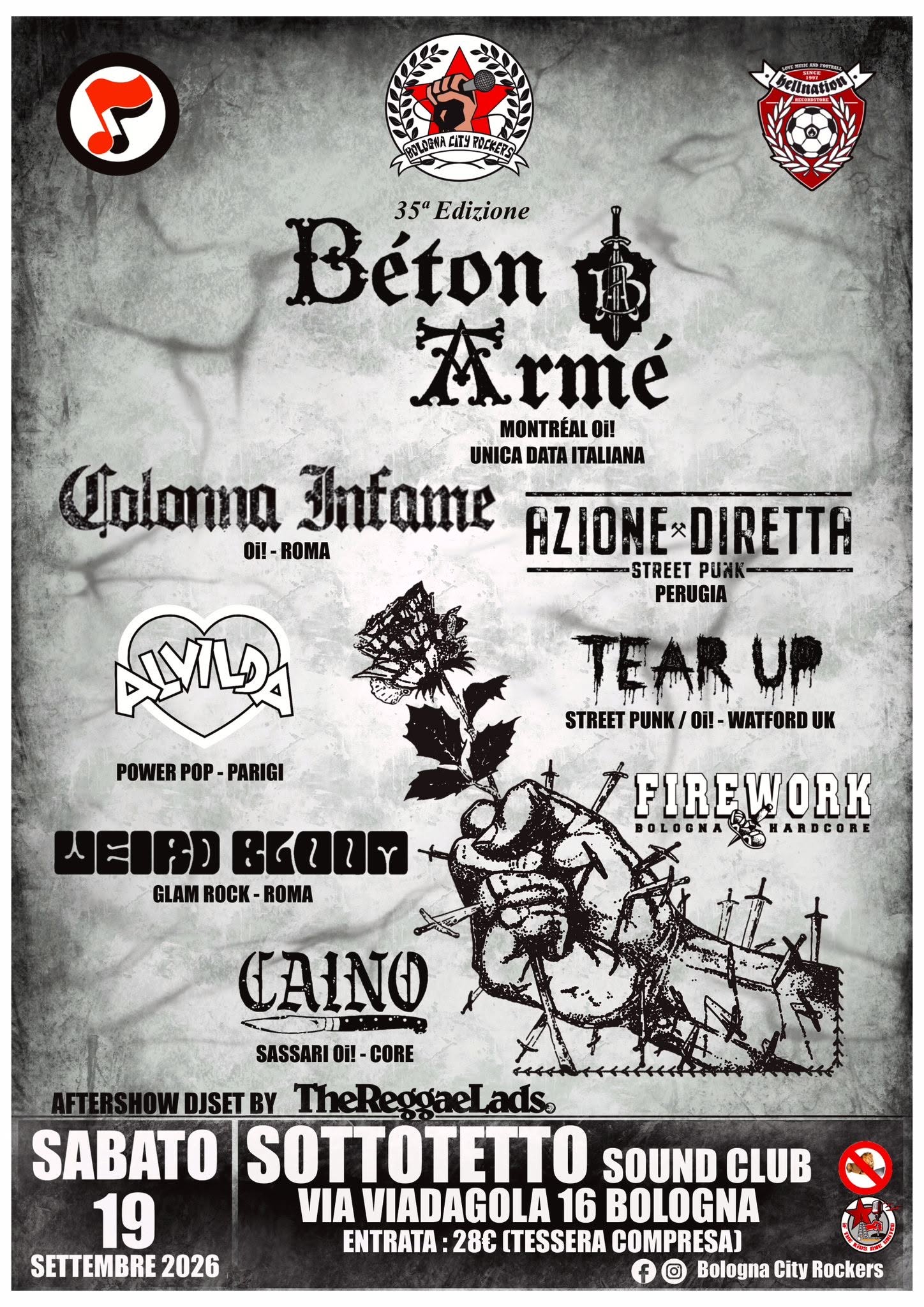 BCR FEST: Béton Armé, Colonna Infame, Alvilda, Azione Diretta, Tear Up, Weird Bloom, Caino, Firework