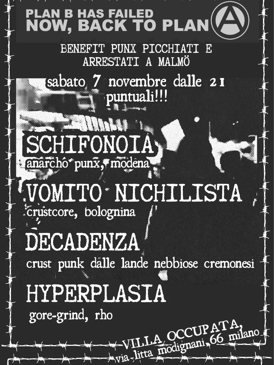 Benefit Punx arrestati a Malmö - Vomito Nichilista, Schifonoia, Hyperplasia, Decadenza